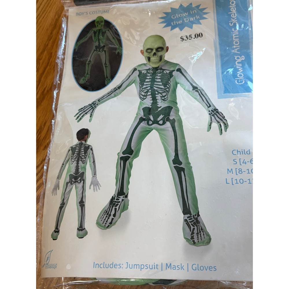 Seasons USA Boys Glowing Atomic Skeleton Costume Glow in the Dark Large 10-12 - Picture 5 of 7